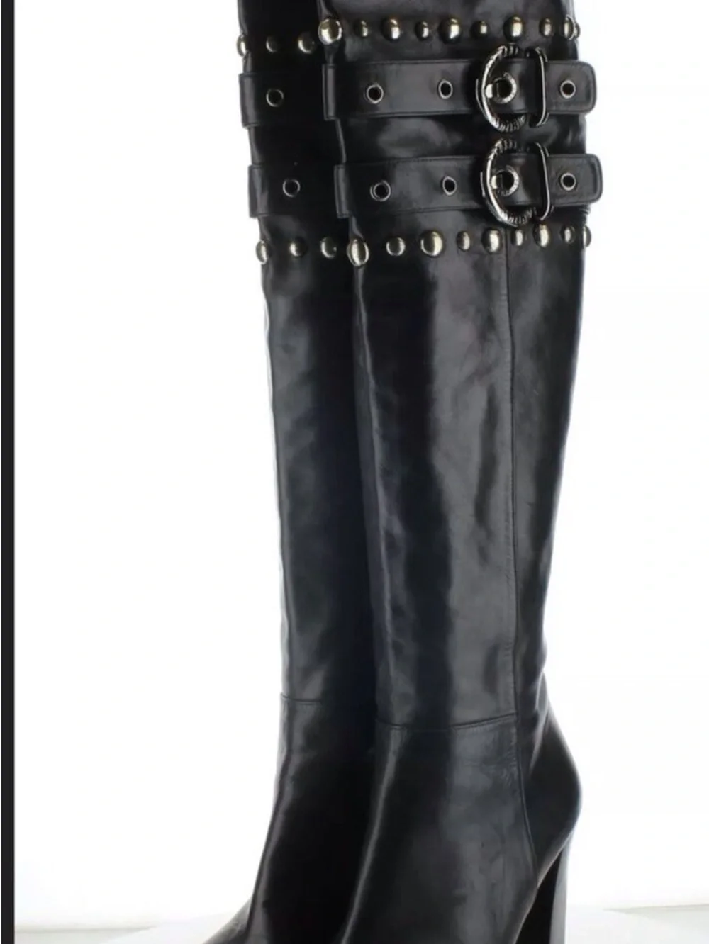Stuart Weitzman Black Over-the-Knee Studded Heeled Boots
